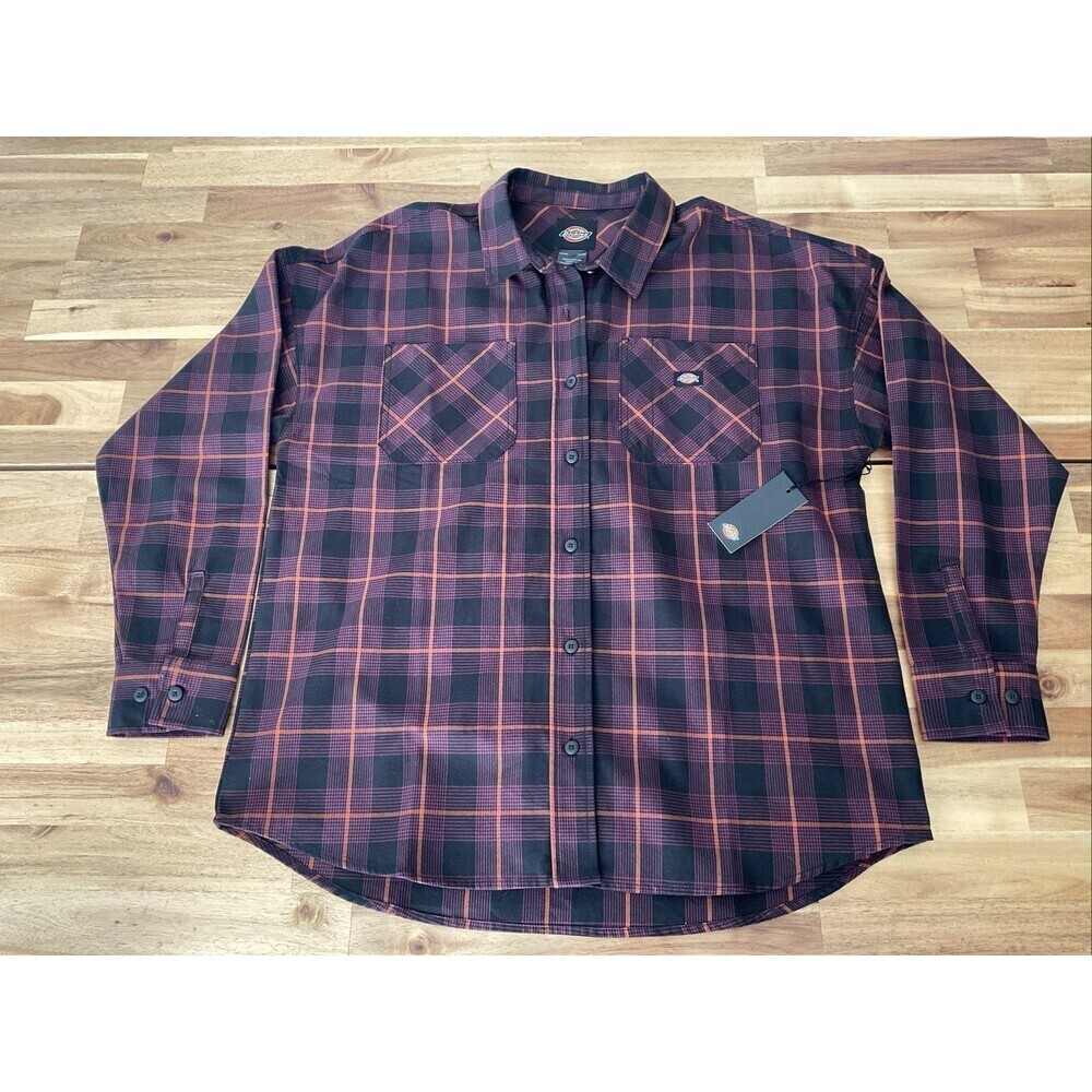 Dickies Bakerhill Oversized Button Up Long Sleeve Plaid Shirt Size Large NWT